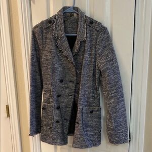 Black Swan Blue Blazer Notched Lapel Hip-Length